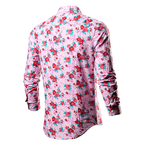 2026 New Men's Pink Long Sleeve Cotton Shirt, Single Row Button Lapel Printed Shirts, Asian Sizes M-6XL Suitable for All Season